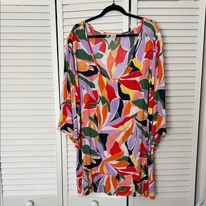Anne Cole Multicolor Leaf Print Swim Coverup
